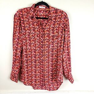 Women's Equipment Femme Silk Red Floral Button Up Pop Over Shirt Size 06/SM